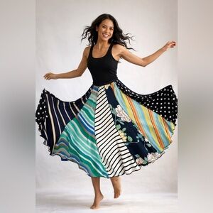 Vtg Gypsy Boho Skirt Dance Flowy Skirt One Size Fits S- L Waist Stretchy OOAK